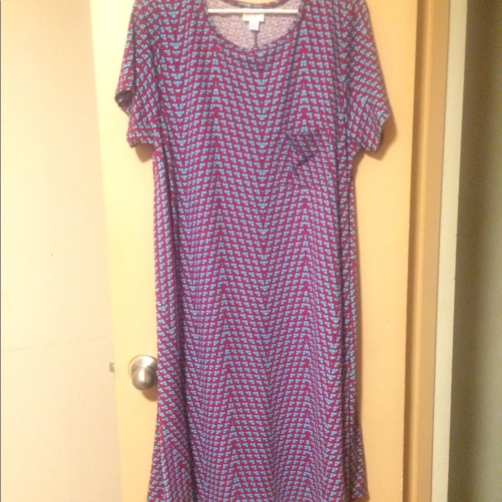 Lula Roe Carly dress XL BNWOT Pink/Blue GREAT DEAL